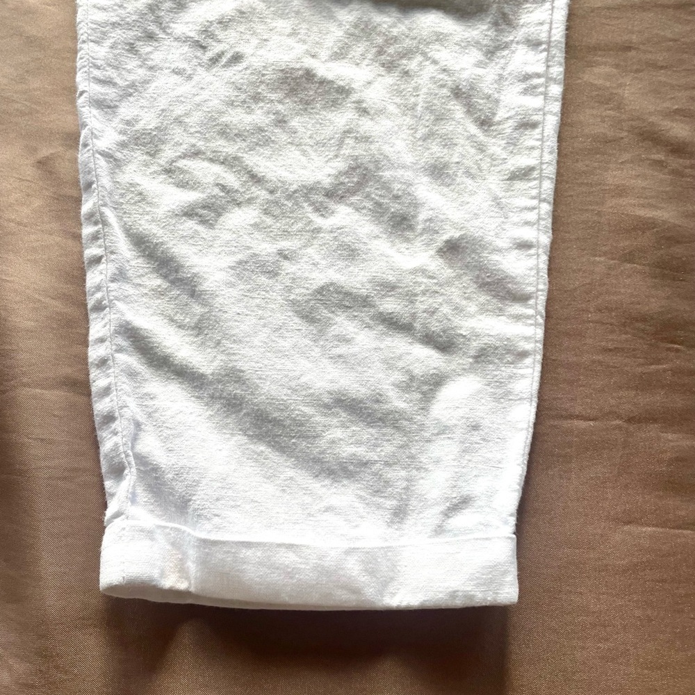 J. Crew White Drawstring Ankle Cropped Pants Linen/Cotton Blend with Cuffs Sz 10 - Picture 10 of 12